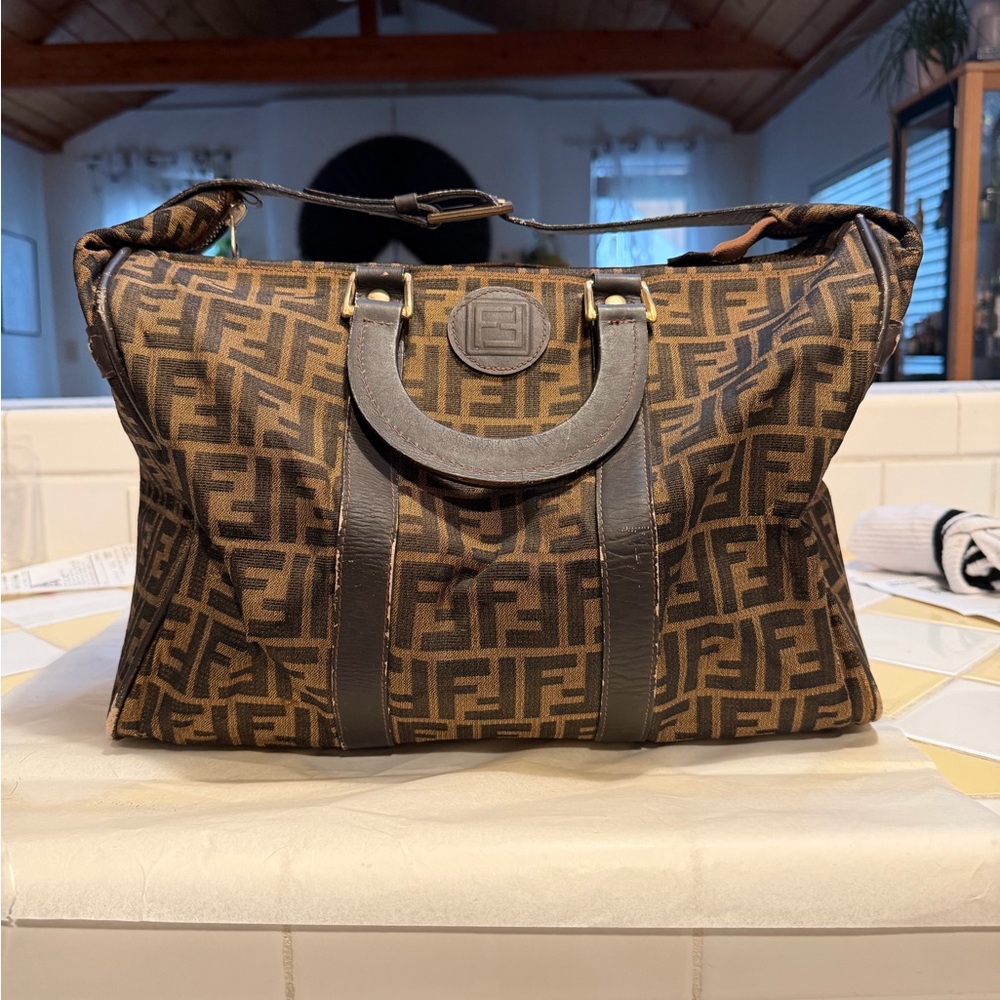 Fendi Brown FF Logo Canvas Duffel Bag